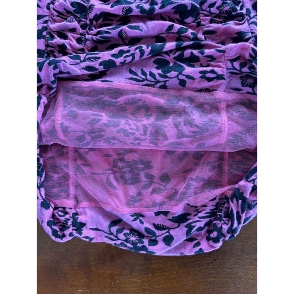 Free People Vintage Y2K Pink Black Floral Ruched Sequin Mini Cocktail Dress Sz 2 - Picture 12 of 14